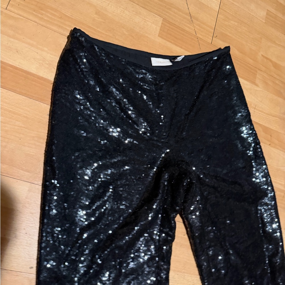 Chico's Black Sequin Wide Leg Pants sparkly evening Sz 1 embellished - Picture 3 of 7